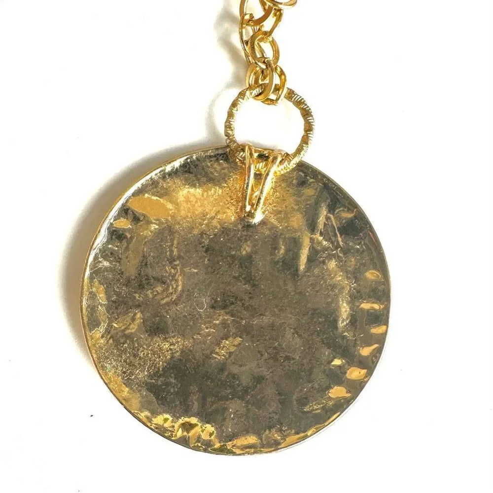 Gold tone colorful beaded pendant necklace